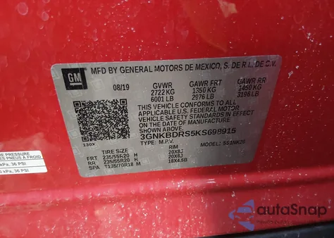 2019 Chevrolet Blazer Base W/3Lt из США, поврежденный, VIN 3GNKBDRS5KS698915